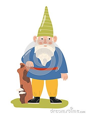 Cute garden gnome sticker concept Vector Illustration