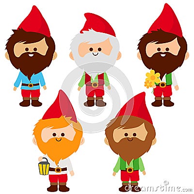 Garden gnomes collection. Vector illustration Vector Illustration