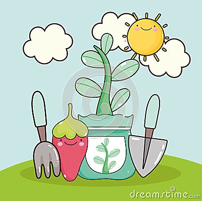 cute garden kawaii Vector Illustration