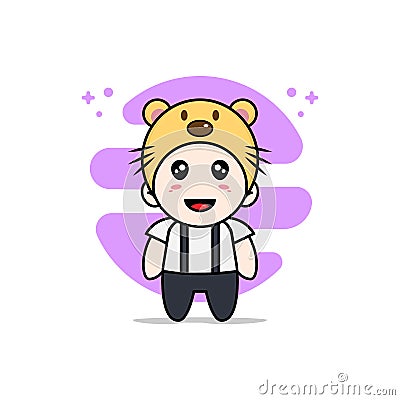 Cute geek boy character wearing beaver costume Vector Illustration
