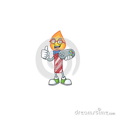 Cute geek gamer red stripes candle cartoon character style Vector Illustration
