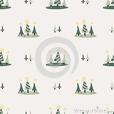 Cute gender neutral christmas tree seamless vector pattern. Conifer pine tree home decor cartoon holiday woodland Vector Illustration