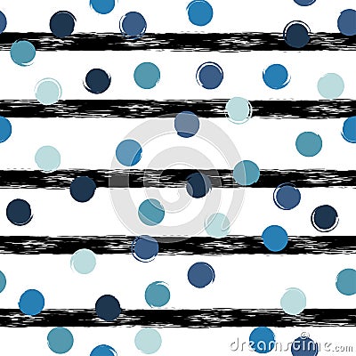 Cute geometric seamless pattern . Polka dots and stripes. Brush strokes. Hand drawn grunge texture. Abstract forms. Endless Stock Photo