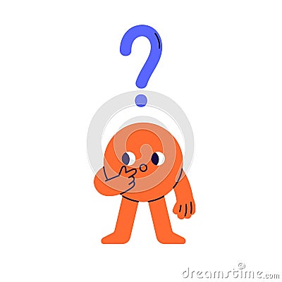 Cute geometric shape, funny puzzled confused circle character with difficult question. Wondering face emotion. Lost Cartoon Illustration