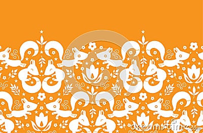 Cute geometrical foxes horizontal border seamless Vector Illustration