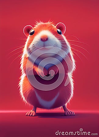Cute gerbil in cartoon style on a pink background Cartoon Illustration