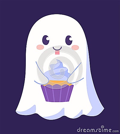 Cute ghost with cake Vector Illustration