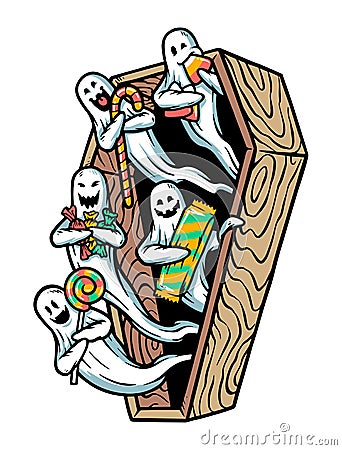 Cute ghost carrying candy illustration Vector Illustration