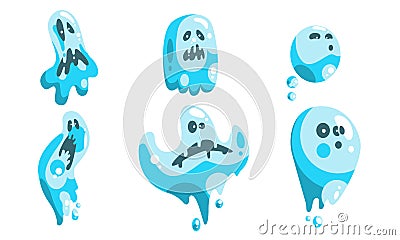 Cute Ghost Cartoon Character Set, Funny Halloween Scary Ghostly Monster with Various Emotions Vector Illustration Vector Illustration