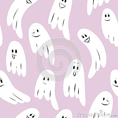 Cute ghost seamless pattern. Halloween vector illustration. Vector Illustration