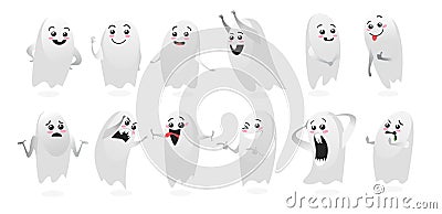 Cute ghosts with funny facial expressions Vector Illustration