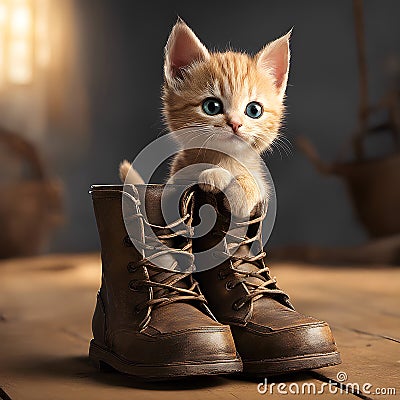 Ginger Kitten In An Old Boot Stock Photo