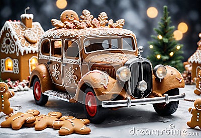 Cute gingerbread Christmas cookie. Generative AI Stock Photo