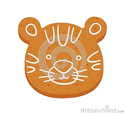 Cute gingerbread cookie in shape of tiger. Christmas or New Year cartoon ginger cookie. Hand drawn vector illustration Vector Illustration