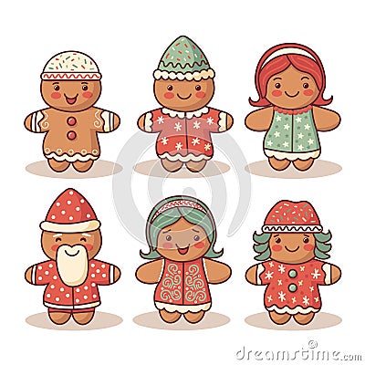 Cute Gingerbread People Illustration Vector Illustration