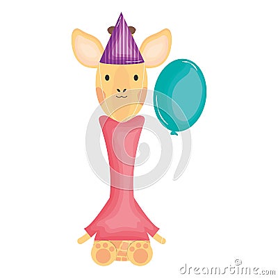 Cute giraffe with balloon helium in birthday party Vector Illustration