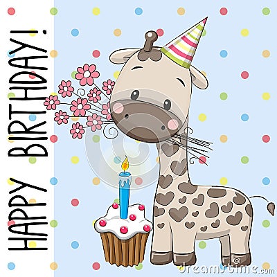 Cute Giraffe with cake Vector Illustration