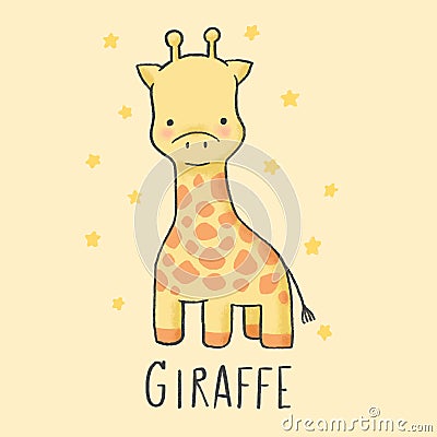 Cute Giraffe cartoon hand drawn style Vector Illustration