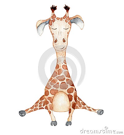Cute giraffe cartoon watercolor illustration animal Cartoon Illustration