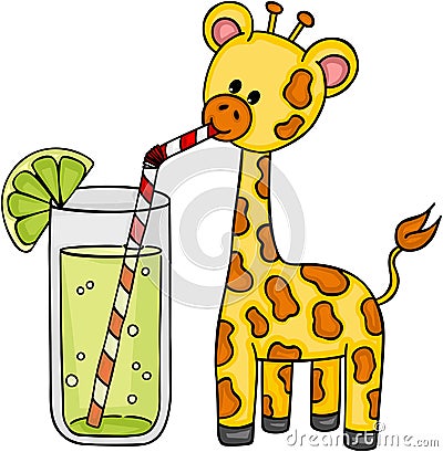 Cute giraffe drinking refreshment of lemonade Vector Illustration