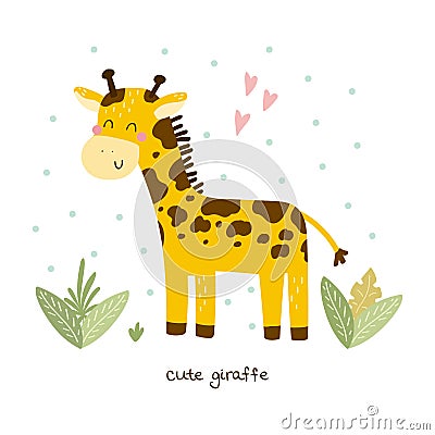 Cute giraffe print for kids. Funny cute giraffe cartoon style. Printable templates Vector Illustration