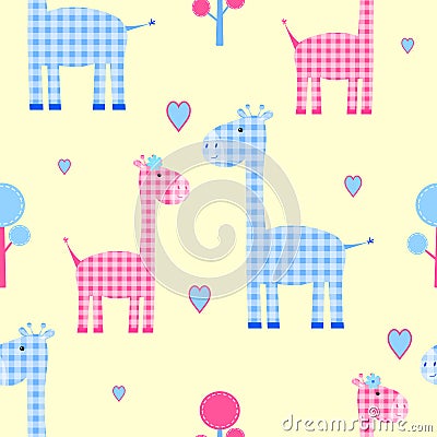 Cute giraffe seamless pattern heart cage, Stock Photo