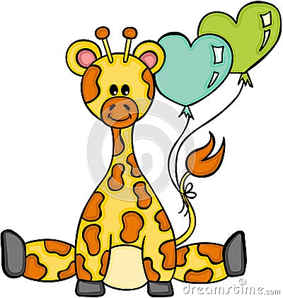 Cute giraffe sitting with heart shaped balloon Vector Illustration