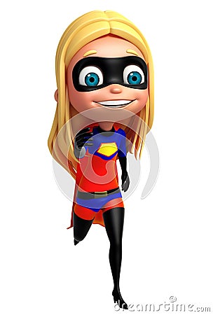 cute girl as a superhero running pose Cartoon Illustration