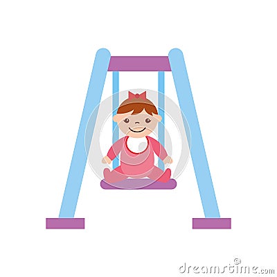 Cute girl baby on swing avatar character Vector Illustration