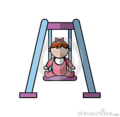 Cute girl baby on swing avatar character Vector Illustration