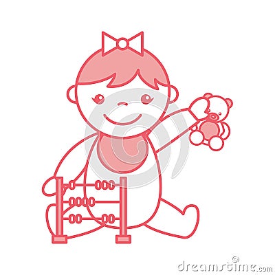 Cute girl baby with toys avatar character Vector Illustration