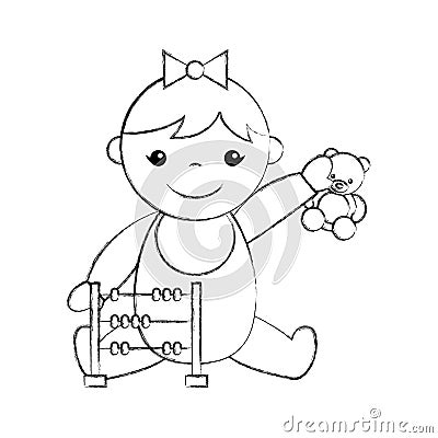 Cute girl baby with toys avatar character Vector Illustration