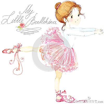 Cute girl. Ballerina. Cute ballerina girl. Ballerina watercolor Cartoon Illustration