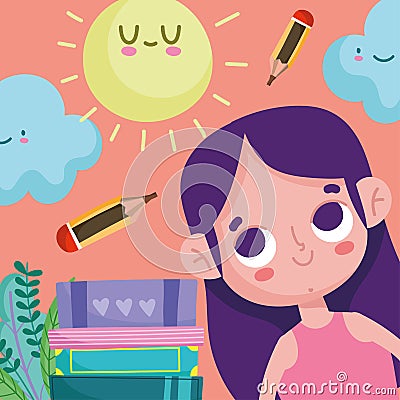 cute girl books Vector Illustration