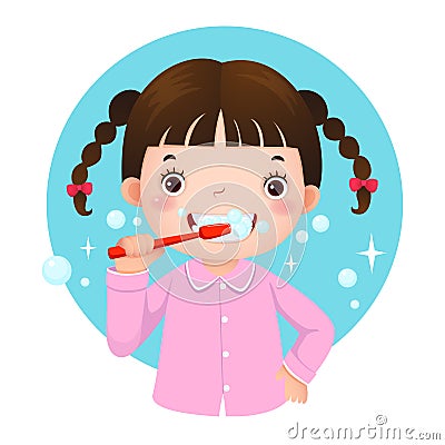 Cute girl brushing her teeth Vector Illustration