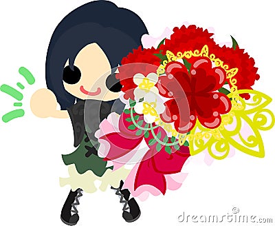 A cute girl and carnations Vector Illustration