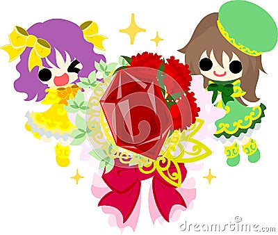 A cute girl and carnations Vector Illustration