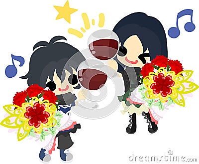 A cute girl and carnations Vector Illustration