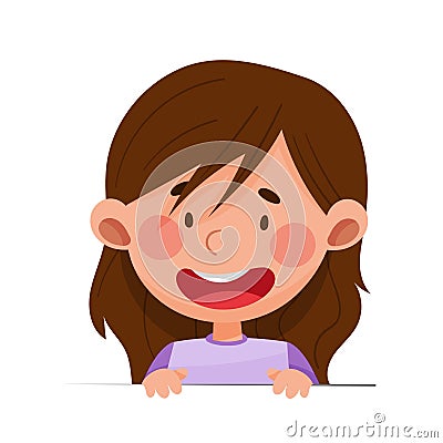 Cute Girl Character with Open Mouth Sitting at Table or School Desk and Speaking Vector Illustration Vector Illustration