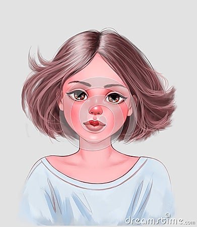 cute girl child portrait digital drawing, digital painting pastel portrait Cartoon Illustration