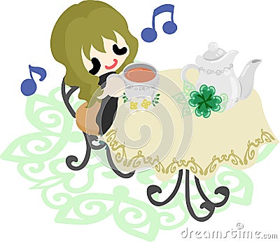 Cute girl and clover Vector Illustration