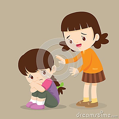 Girl Comforting Her Crying Friend so sad Vector Illustration