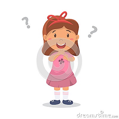 Cute Girl Confused, Premium Vector. Little Girl Confused face Vector Illustration