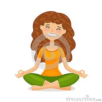 Cute girl doing yoga. Relaxation, meditation concept. Funny cartoon vector illustration Vector Illustration