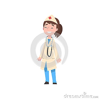 Cute Girl Dressed as Doctor, Kids Future Profession Cartoon Vector Illustration Vector Illustration