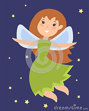 Fairy princess adorable character imagination beauty angel girl with wings vector illustration. Vector Illustration