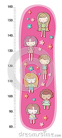 Cute girl with gifts meter wall from 30 to 140 centimeter. Vector illustration Vector Illustration