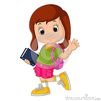 Cute girl go to school Vector Illustration