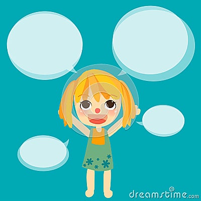 cute girl kids talk with bubble vector Vector Illustration