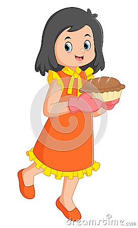 Cute girl making a delicious dessert Vector Illustration